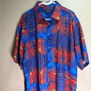 Bassiri XXL Red Blue Geometric Abstract Clubwear Microfiber Shirt